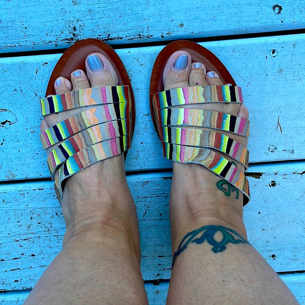 Lightly worn Lucky brand asymmetrical slides